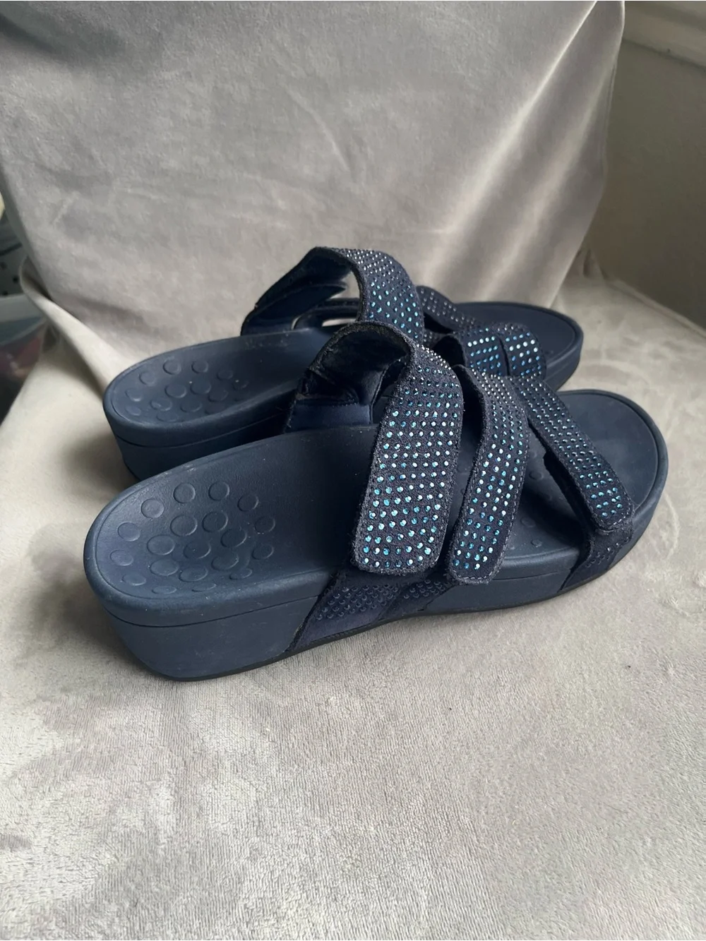 Vionic Black Crystal-Strap Slide Sandals adjustable - Picture 2 of 5